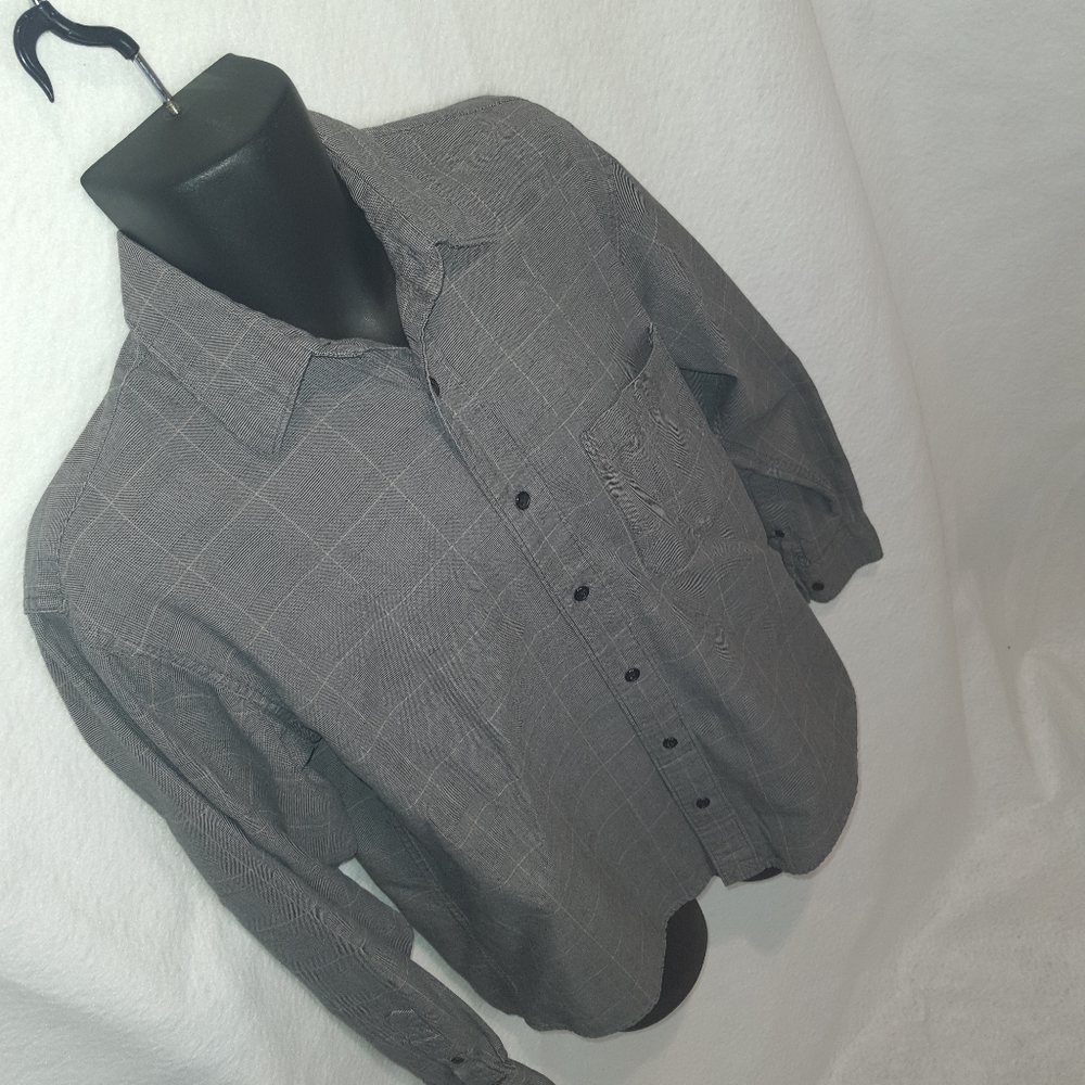 Izod Mens Long Sleeve Striped Casual Shirt Medium Med Gray - Picture 2 of 9